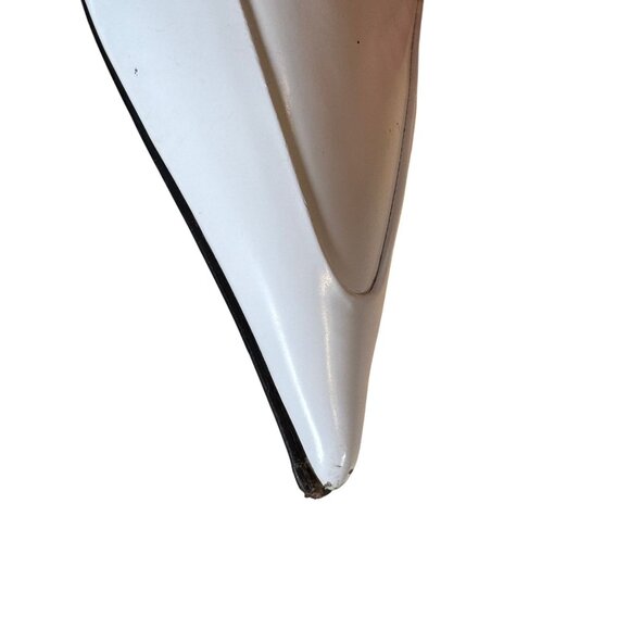 Prada White Spazzolato Triangle Logo 55M Pointed Toe Mules Heels Size 39 - Picture 5 of 13